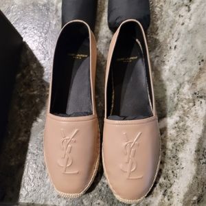 New Yves Saint Laurent Leather Women Espadrille Embossed Flats